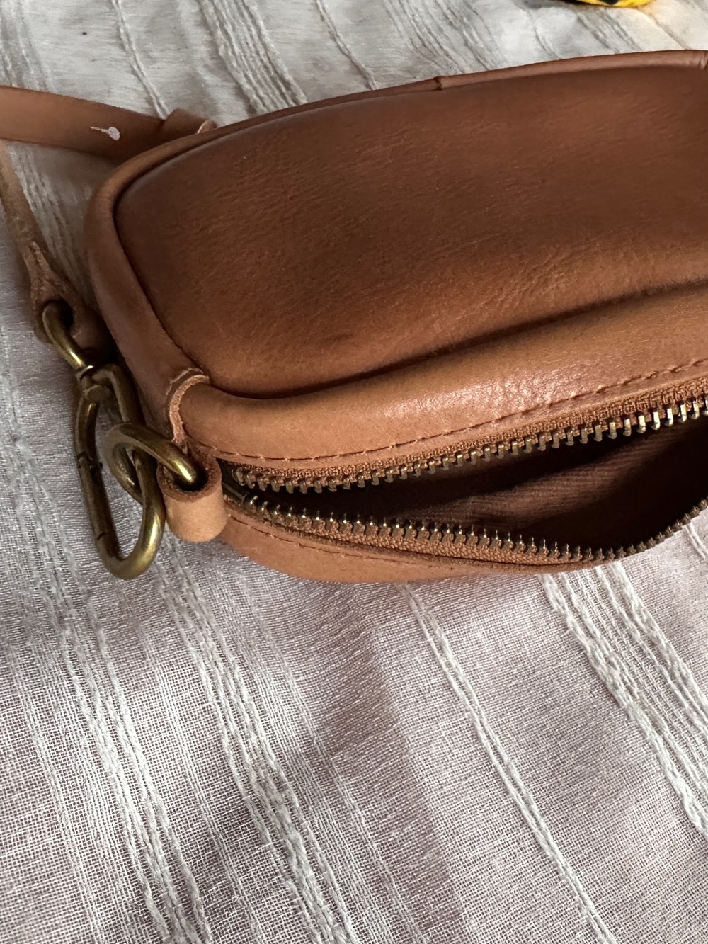 MADEWELL The Leather Carabiner Mini Crossbody Bag | Warm Hickory Tan - Picture 13 of 14